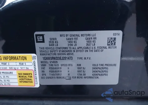 2014 GMC Acadia Slt-1 from USA, damaged, VIN 1GKKVRKD3EJ281473